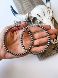 Boho Ranch Shop - 3” Navajo Pearl Hoops Earrings: Patina Turquoise-Briar & Ivy