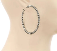 Boho Ranch Shop - 3” Navajo Pearl Hoops Earrings: Patina Turquoise-Briar & Ivy