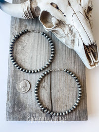 Boho Ranch Shop - 3” Navajo Pearl Hoops Earrings: Patina Turquoise-Briar & Ivy